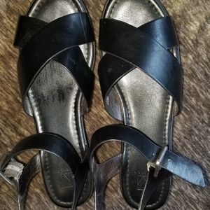 Material Girl Black Wedge Sandals